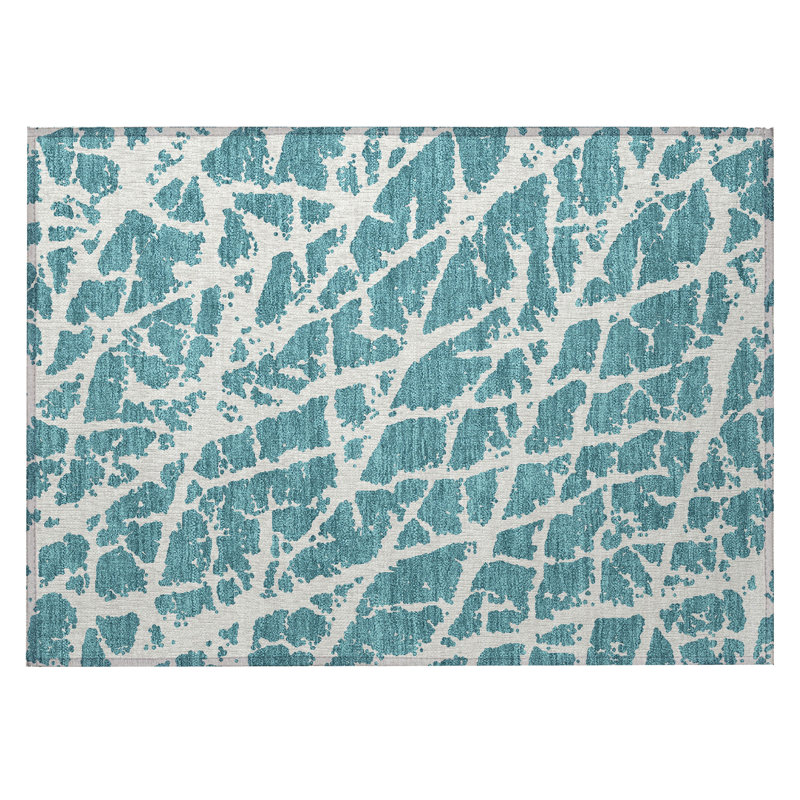 2' X 3' Teal Abstract Washable Non Skid Indoor Outdoor Area Rug
