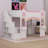 Playhouse Design Full Size Loft Bed With Storage Staircase And Desk, Wood Castle Loft Bed Frame With Windows, Shelves And LED Light-1462736077