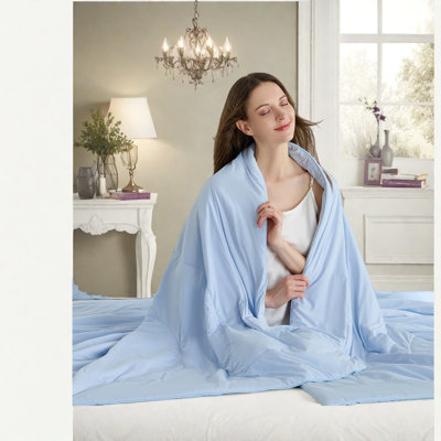 Cooling Bedding Sets, Ice Blue Nylon Comforter, All-season Use, 108x90