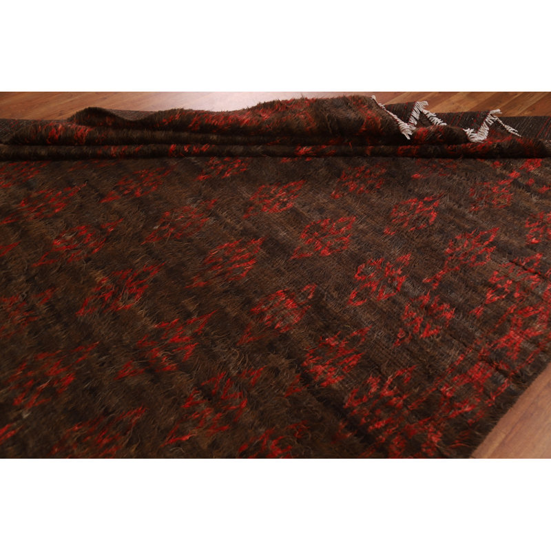 Tapis brun foncé en laine berbère marocain foncé fait à la main 8 x 10