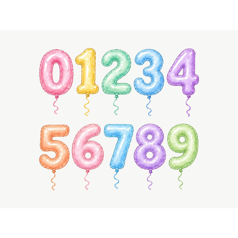 Number Balloon Wall Decals, Set of 10 Educational Peel and Stick Wall Stickers, Classroom Playroom Decor, Kids Learning Wall Art, 20"W x 20"H (50 x 50 cm)