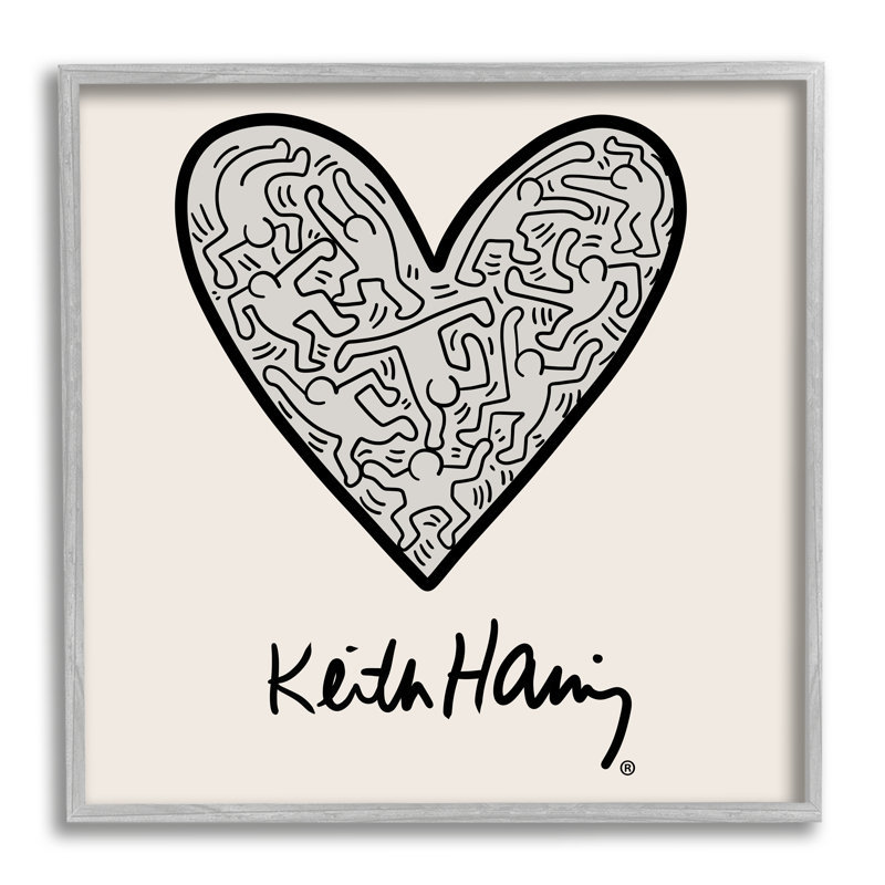 «Keith Haring People Inside Heart» par Ros Ruseva - impression, L 12 po x H 12 po, Cadre gris