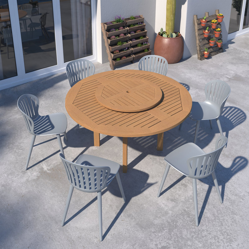 Ensemble repas d'extérieur 100% bois et aluminium 7 pièces Anautica, gris