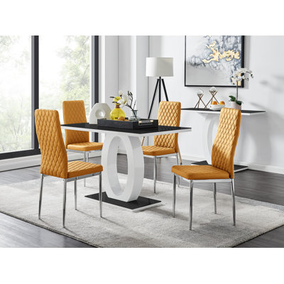 Scottsmoor High Gloss Halo Dining Table Set & 4 Luxury Faux Leather Dining Chairs - Modern Design