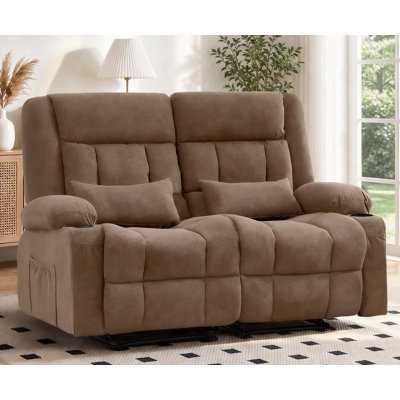 Fauteuil inclinable manuel 2 pièces en tissu brun avec porte-gobelets et poches latérales 34,64 po x 61,81 po x 41,14 po