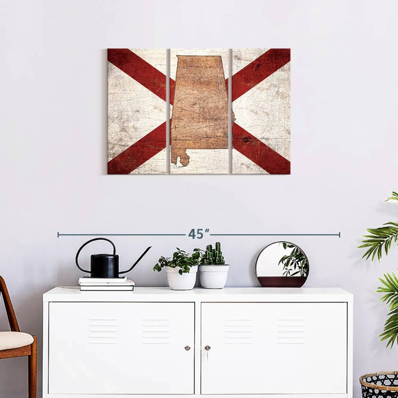 «State Map over Alabama Flag», impression sur toile tendue 3 pièces, H 20 po x l 33 po x P 1,25 po