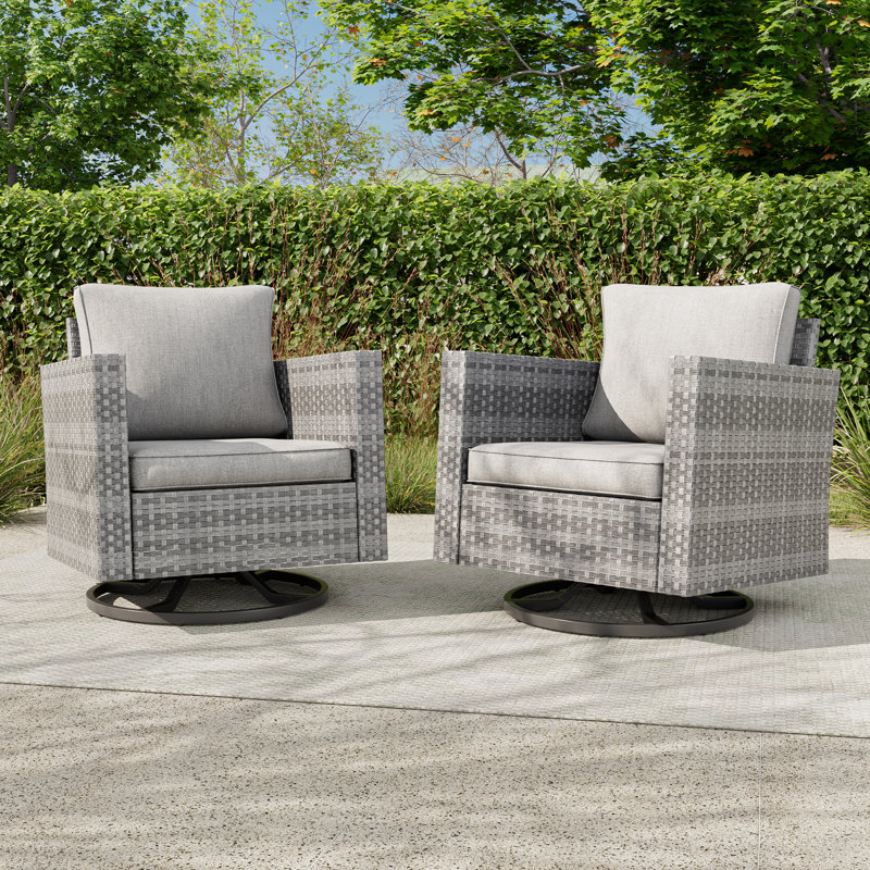 PE Wicker Patio Swivel Chair(Set of 2), Linen Gray Cushion/Gray Frame