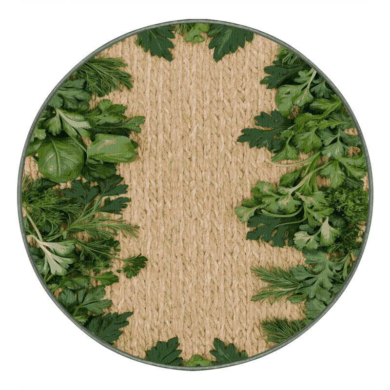 Machine Washable Botanical Green Area Rug