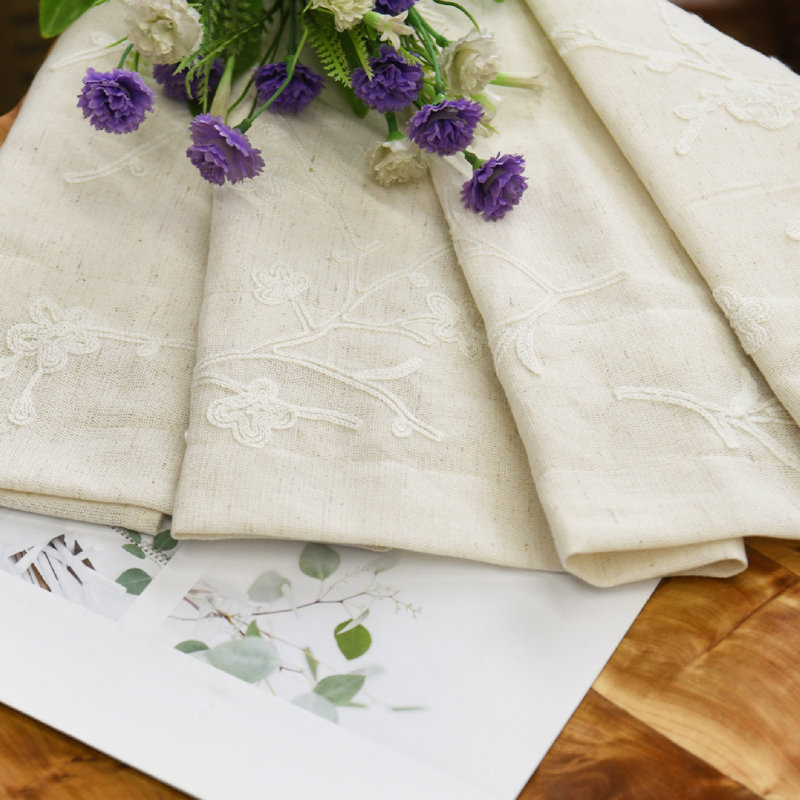 Linen Floral Scalloped Window Valance, Cream