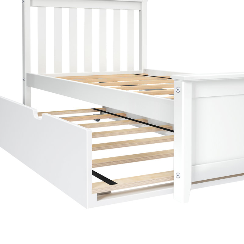 Boling Twin Solid Wood Platform Bed with Trundle, Twin, White