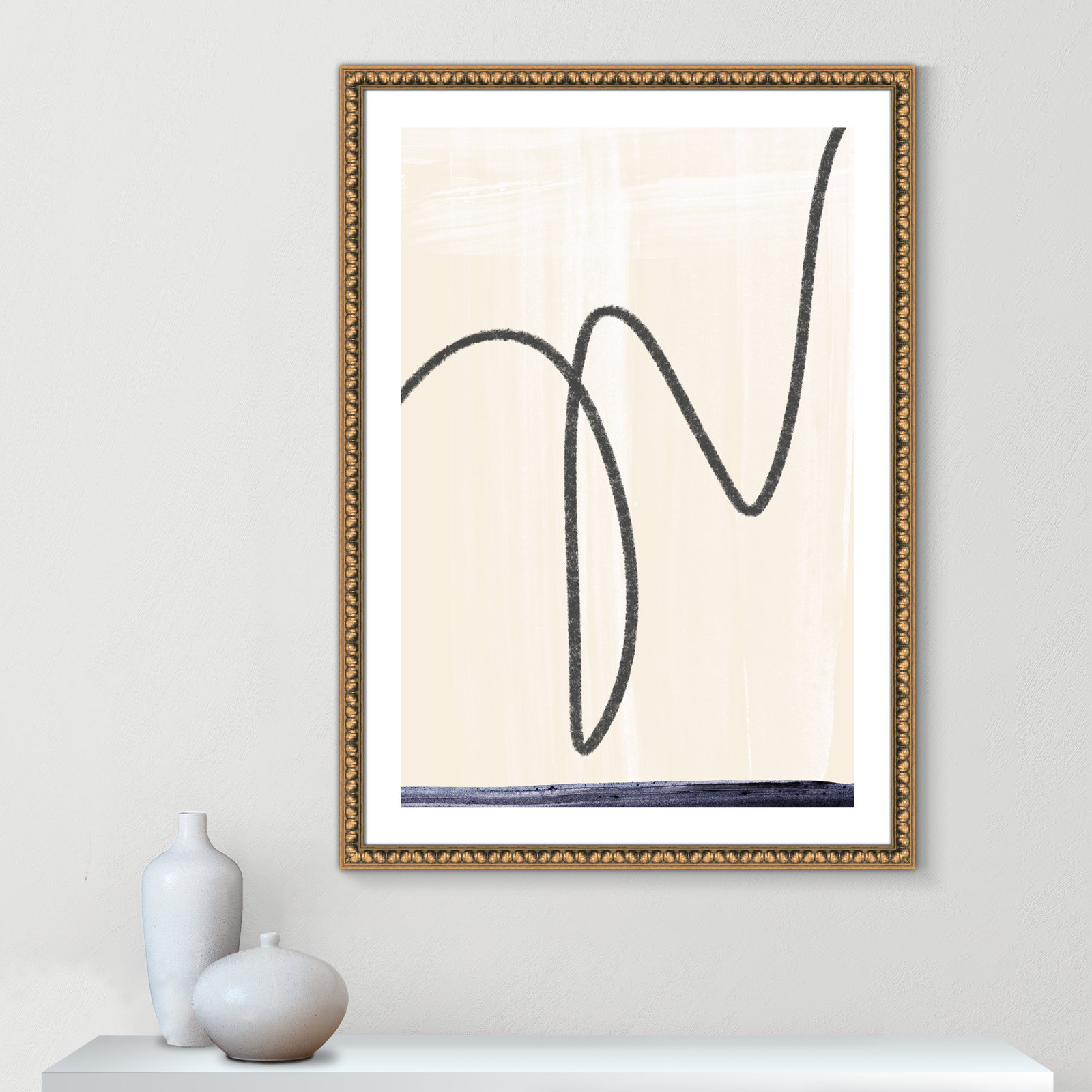 Tigerlily "Departured I" Painting, Gold Bead Framed Paper, 42.5" H x 30.5" W x 1.13" D