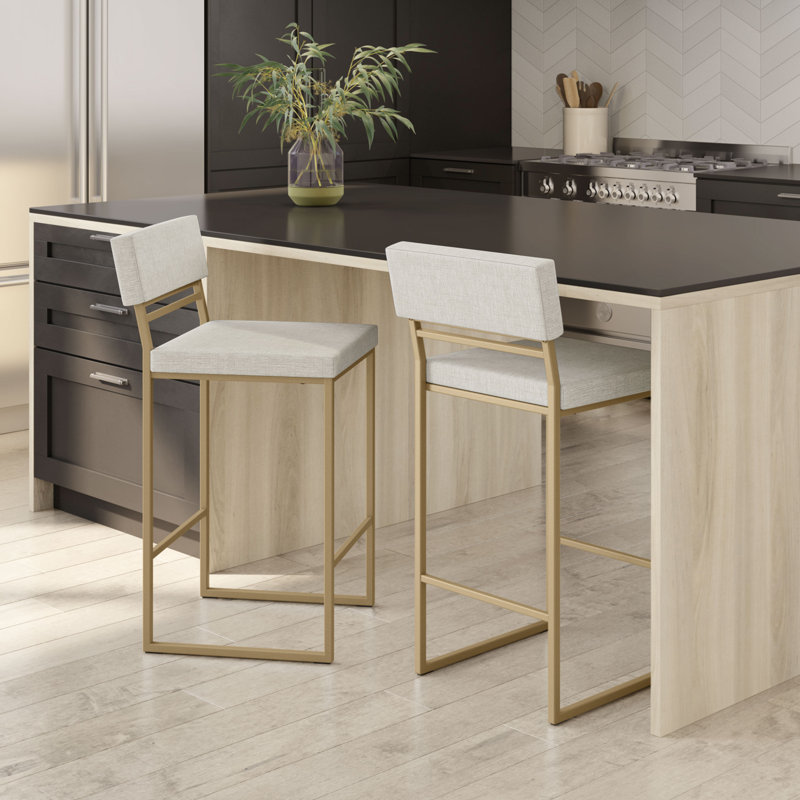 Tabouret de bar et de comptoir Abshir, Tabouret de comptoir (siège d'une hauteur de 26,7, Vinyle-Beige, Doré