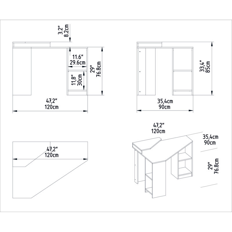 Flo 120cm Corner Computer Desk, White