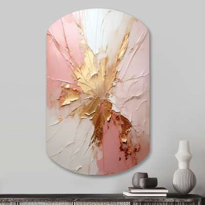Gold And Pink Paint Fusion - Abstract Painting Cylinder Shape Asymmetric Metal Wall Art