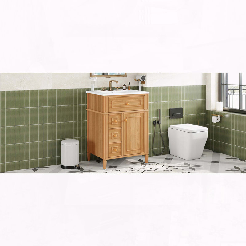 Meuble-lavabo en bois massif de 24 po avec tiroir rabattable et fermeture en douceur