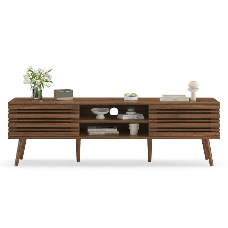 Meuble télé Mid-Century pour téléviseur de 70 po ou moins, Bois brun