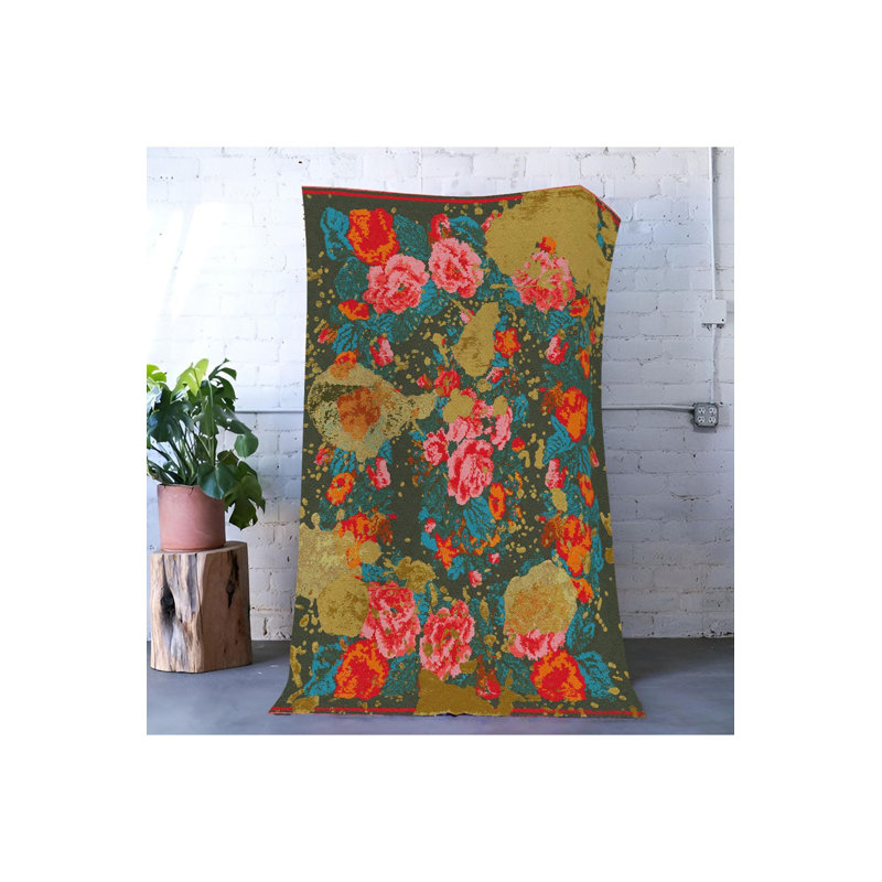 Tapis décoratif coloré à motif de fleur rose lavable à la machine, Rectangle 3 pi 11 po x 5 pi 11 po