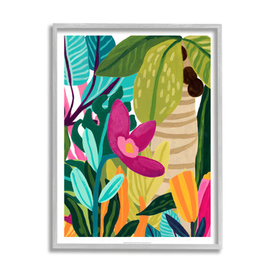 «Island Thicket Bold Tropical Plants» par June Erica Vess - peinture à cadre flottant sur bois