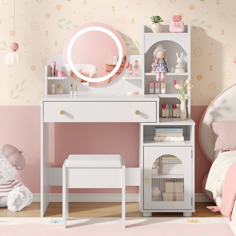 Vanity Desk With Mirror And Lights, White