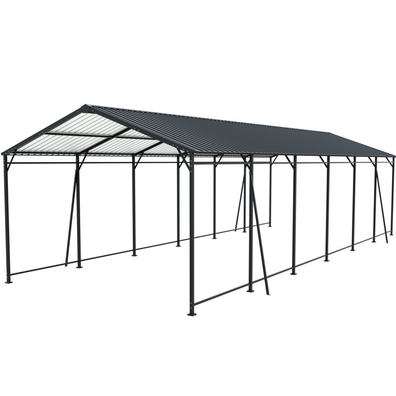 Abri d'auto robuste 12 * 32 Ft avec 4 tubes carrés inclinés fixes, cadre thermolaqué pour une longue durée, cadre adapté aux événements extérieurs, stable sur différentes surfaces, rangement idéal pour les véhicules