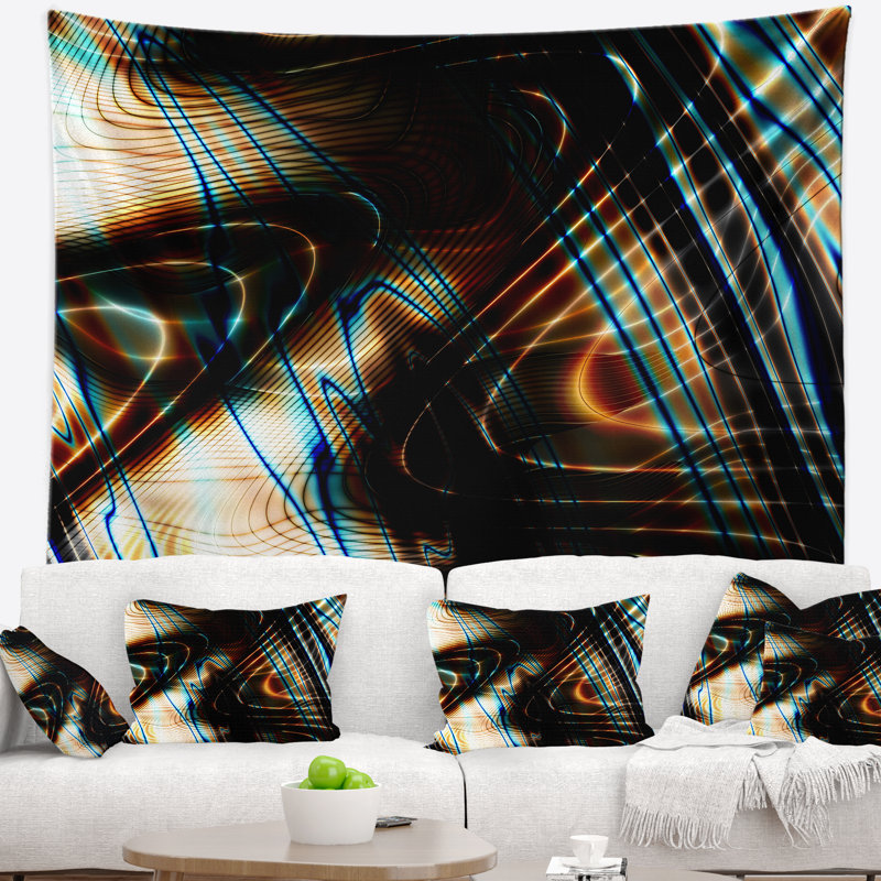 Tapisserie rayures noires brunes fractales, H 32 po x l 39 po