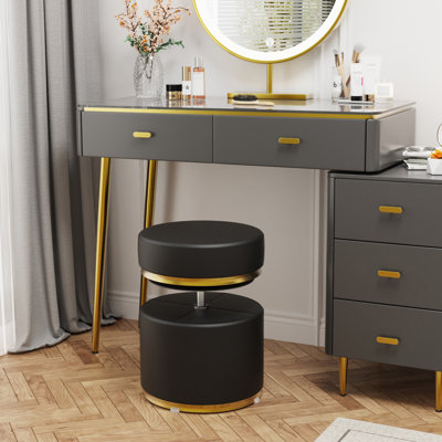 Macady 15" Wide Faux Leather Swivel Accent Stool Adjustable Height Vanity Stool by Everly Quinn