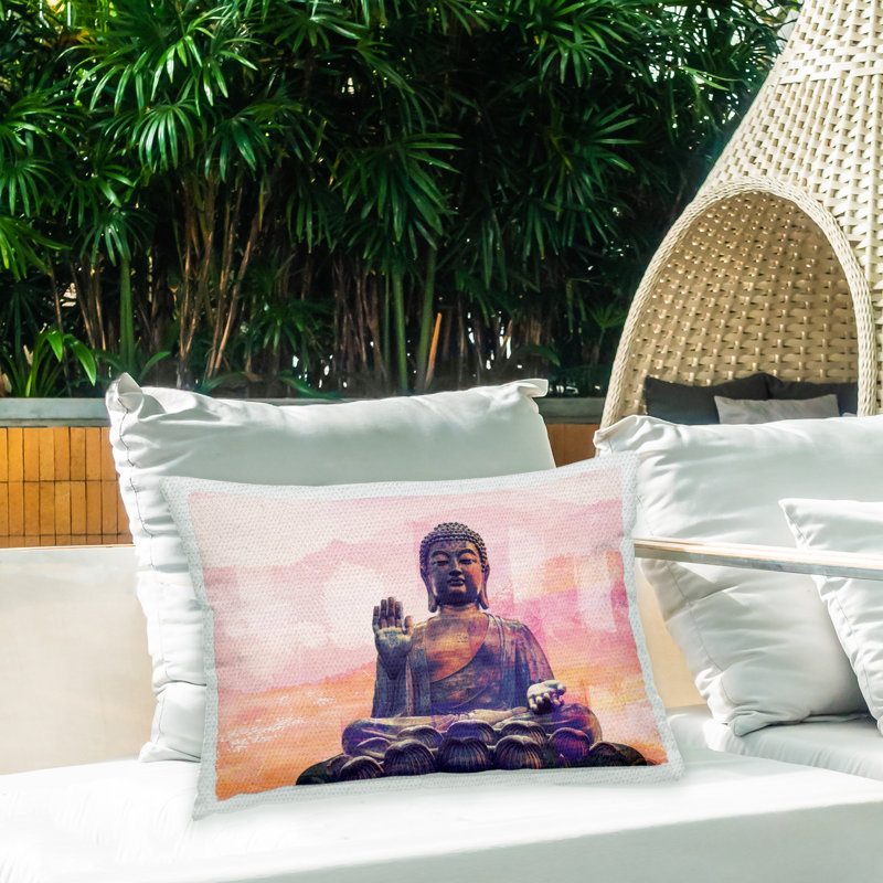 Coussin d'extérieur imprimé statue de Bouddha par Elephant Stock