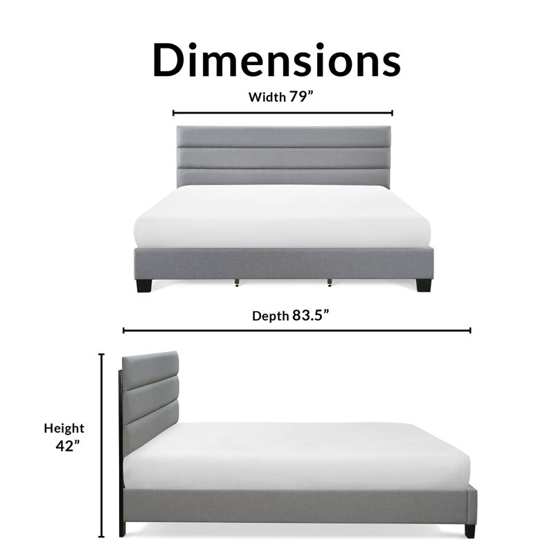 Hudson King-Size Gray Linen Tufted Upholstered Bed with Slats
