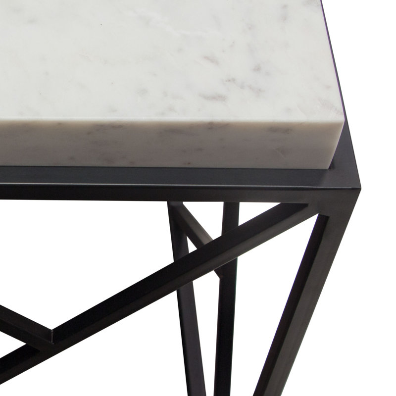 Plymouth 18" Square White Marble and Black Metal Accent Table