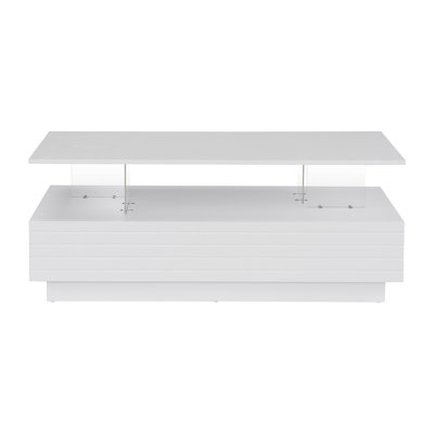 47.2" White Coffee Table With Led Lights And 2 Ample Storage Drawers Modern - Charming Appearance