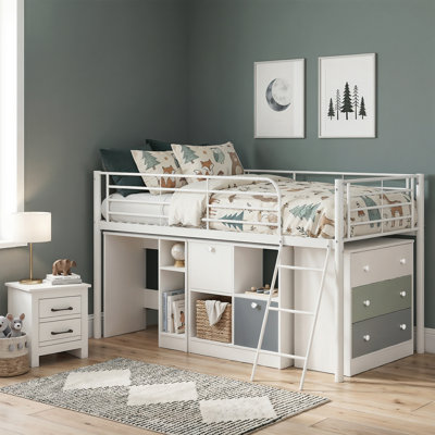 Leo Kids Metal Midsleeper Bed with Matching Bedside Table Bedroom Set