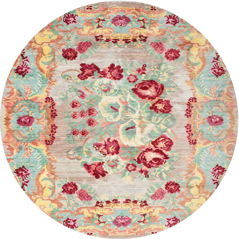 Tapis contemporain rouge / orange, Rond 3 pi