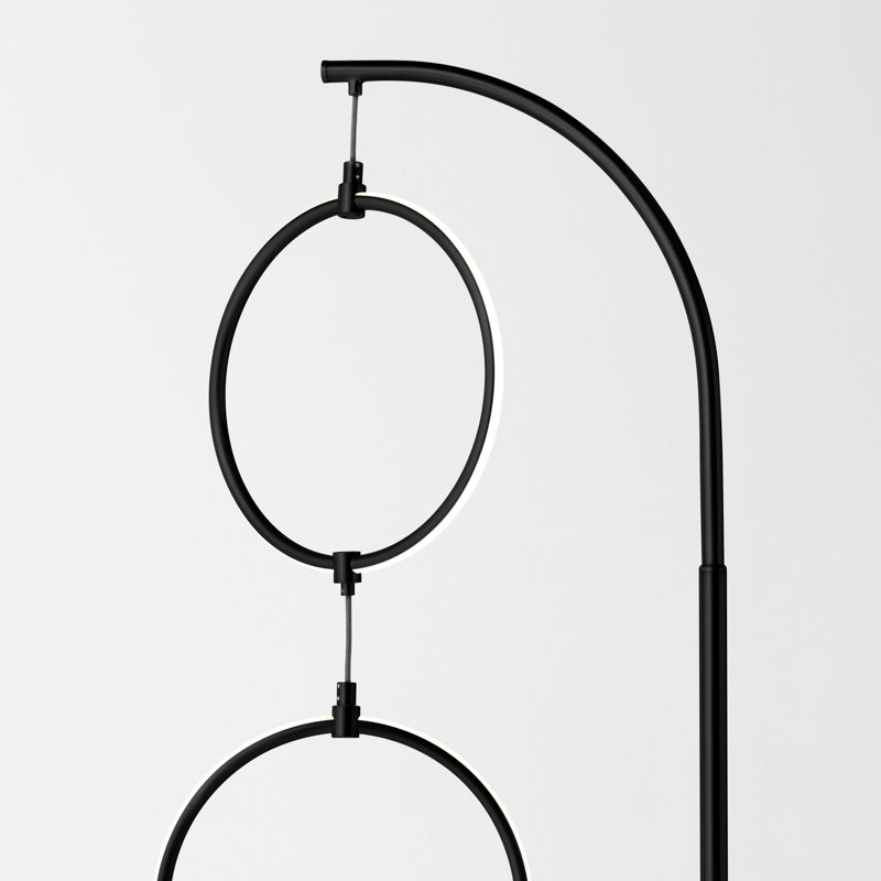 Nova 74" Black LED Arc Floor Lamp with 3 Rings