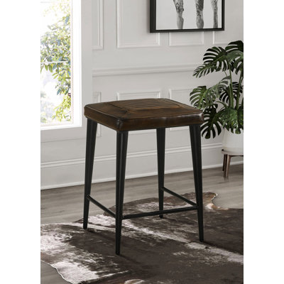 Tabouret de comptoir rembourré en cuir Keaunna - brun