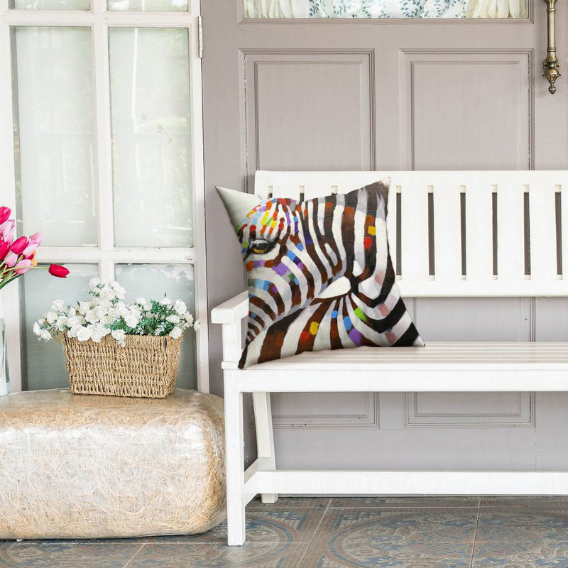 Monochrome zebra with touch of colors - 18"x18" Outdoors Throw pillow - Spun poly - Print on demand