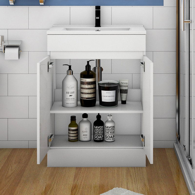 Reighna 600mm Single Bathroom Vanity with Drop In Ceramic Basin, White