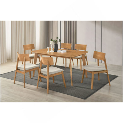Ensemble de salle à manger décontracté 7 pièces pour table et chaises d'appoint en tissu beige