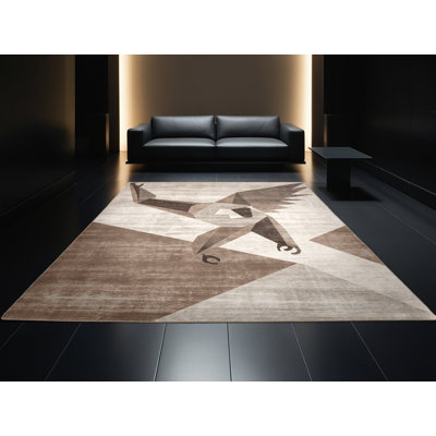Tapis beige moelleux moelleux et moderne à motif géométrique moelleux Ahmad Gibbon