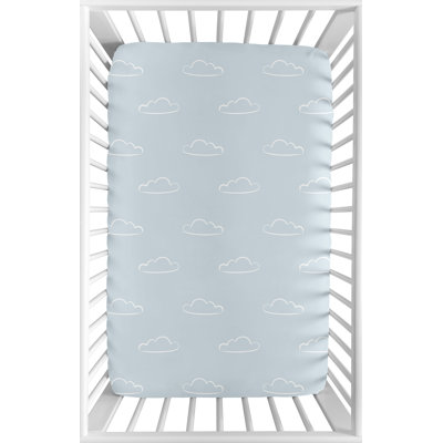 Airplane Red and Blue Blue Clouds Mini Fitted Crib Sheet