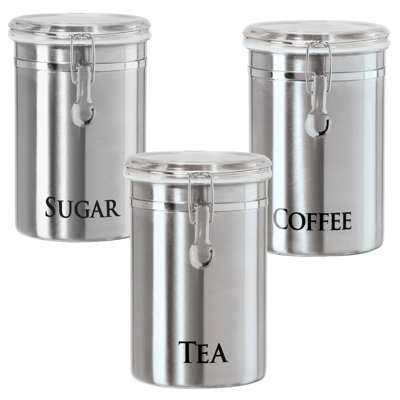 Ensemble de 3 pots en acier inoxydable - Café, thé, sucre