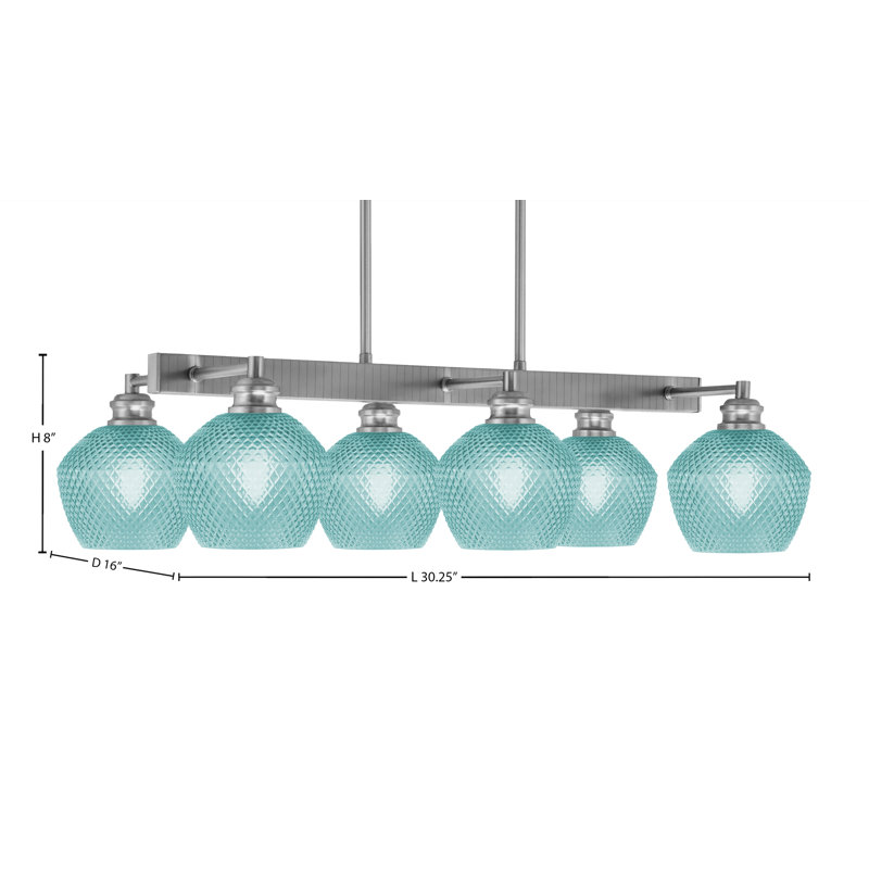 Barre d'éclairage 6 lumières Edge, Nickel brossé, Turquoise