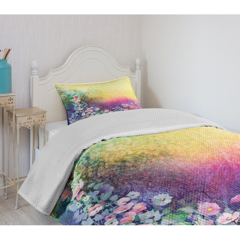 White Quilted Twin Bedspread Set with Pillow Sham