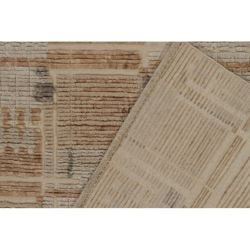 Scandinavian Hand Knotted Wool Geometric Area Rug, Rectangle 5' x 8'