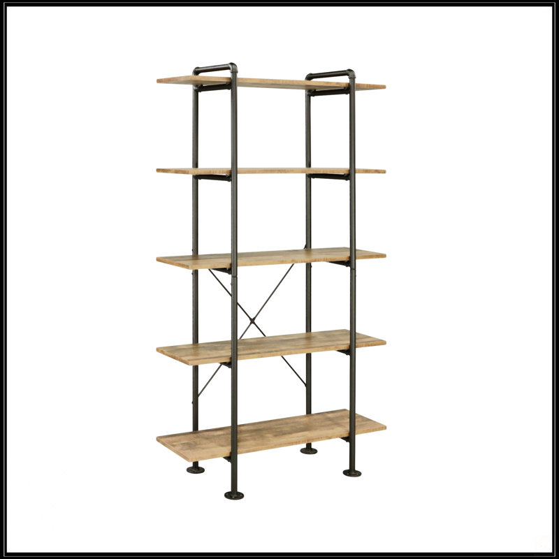 Rustic Oak And Black 5-Shelf Bookcase