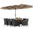 11 PCS Patio Wicker Dining Set with Double-Sided Outdoor Umbrella 8 Stackable Chairs-1045648926-1045648927