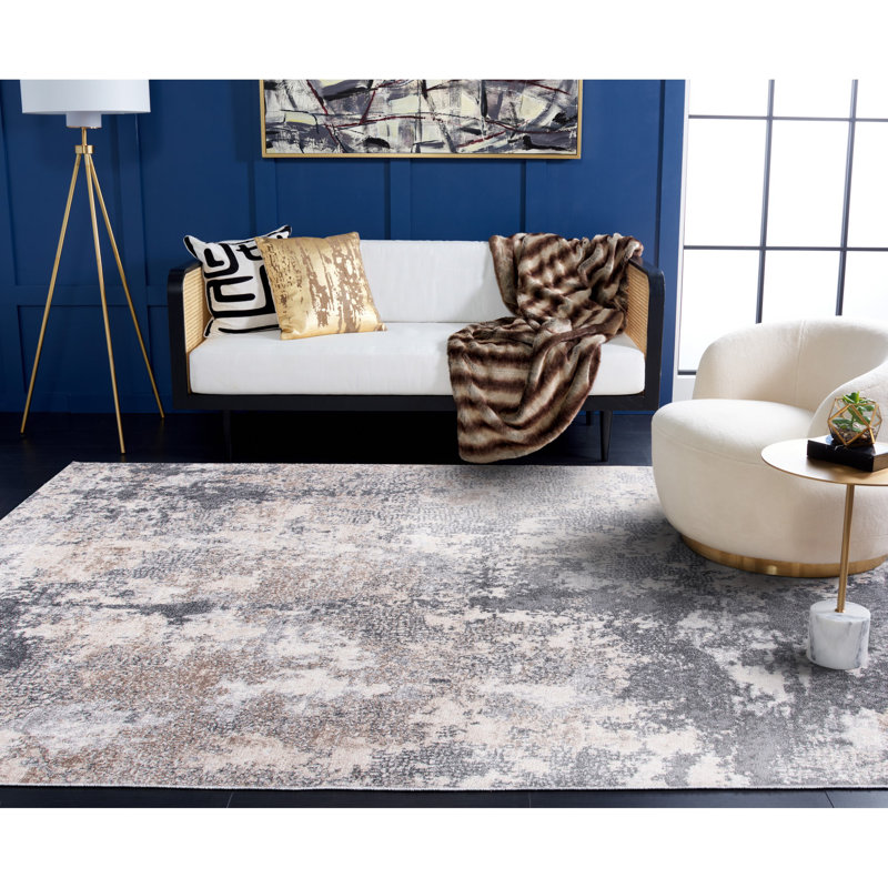 Hassell Abstract Light Gray/Gray Area Rug, Rectangle 8' x 10'