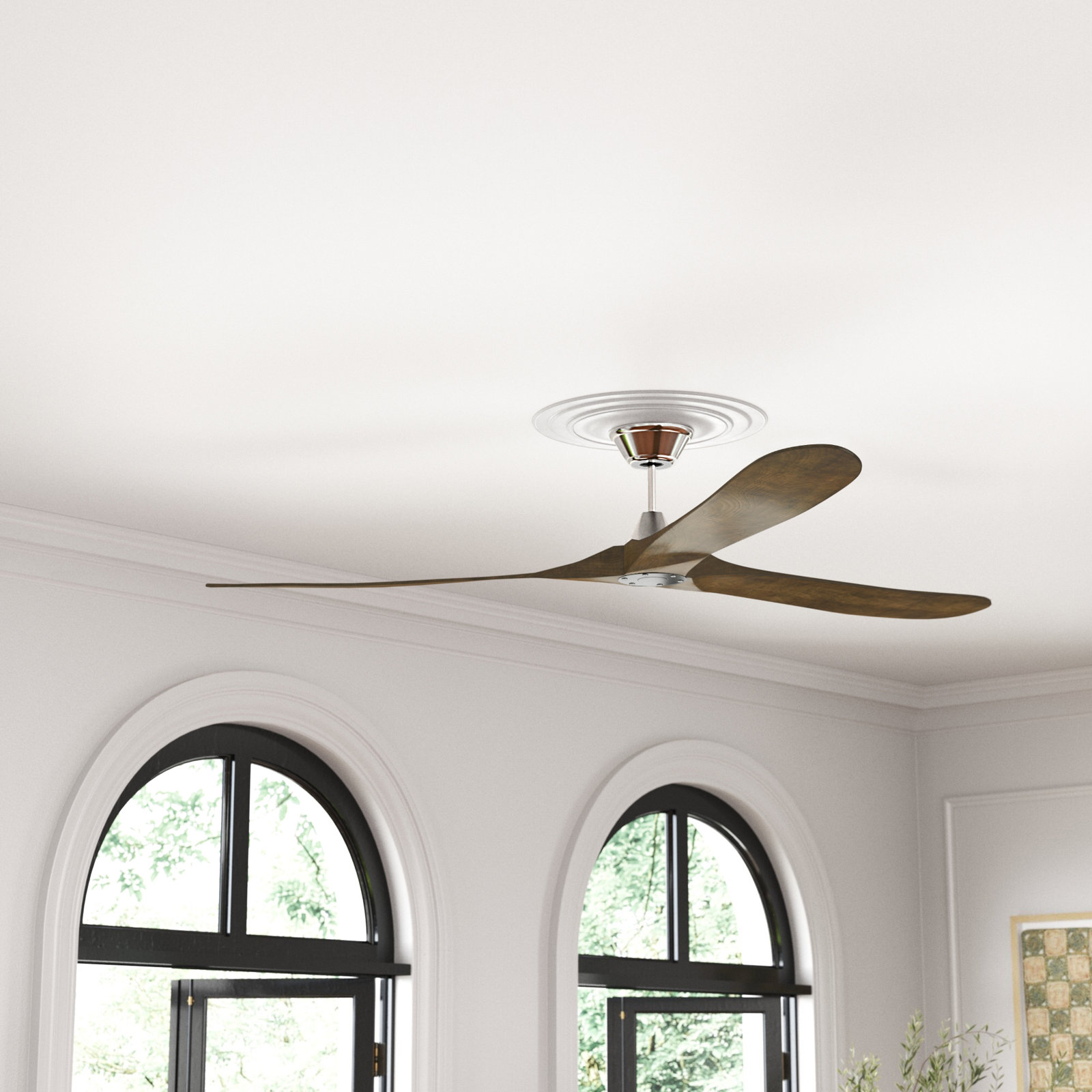 Obsidian 3 Blade Ceiling Fan, Brushed Steel with Dark Walnut Blades, 88 inches