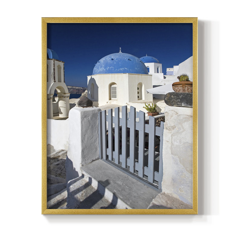 Santorini Sidewalk, reproduction encadrée - bois massif, H 14 po x l 11 po