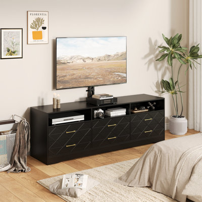 TV Stand with Mount, Entertainment Center with 6 Drawers & Open Storage, Wood Media Console for Living Room and Bedroom