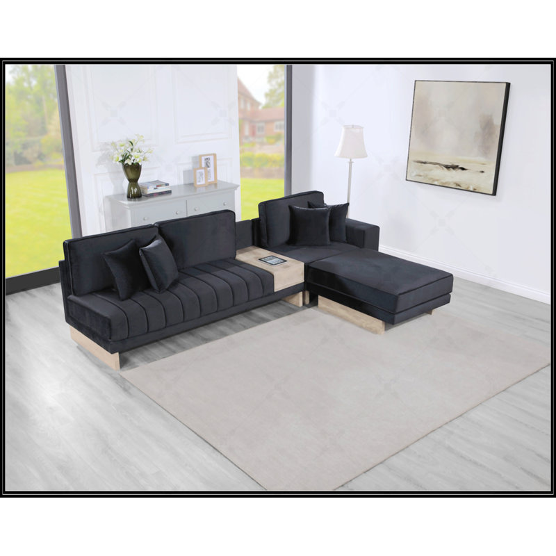 Canapé modulaire réversible Messina avec repose-pieds, rangement, ports USB et prises de recharge pour une vie moderne